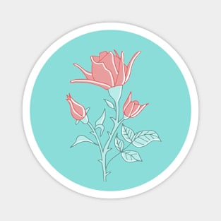 pink rose on turquoise green Magnet