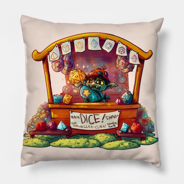 Dice Goblin Merchant Pillow by Rumpled Crow