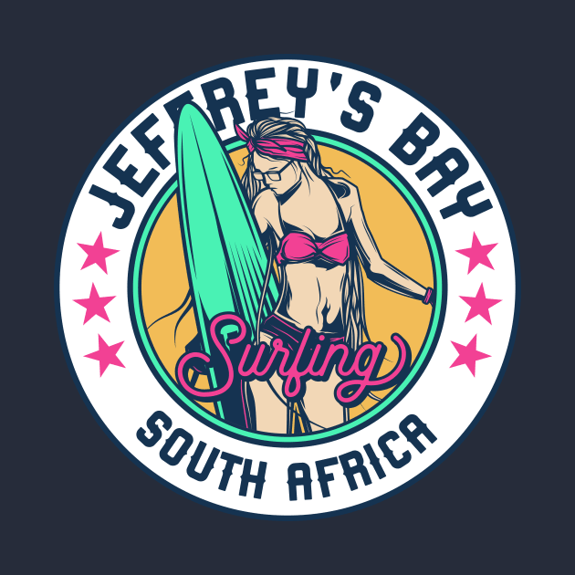 Retro Surfer Babe Badge Jeffrey's Bay South Africa by Now Boarding