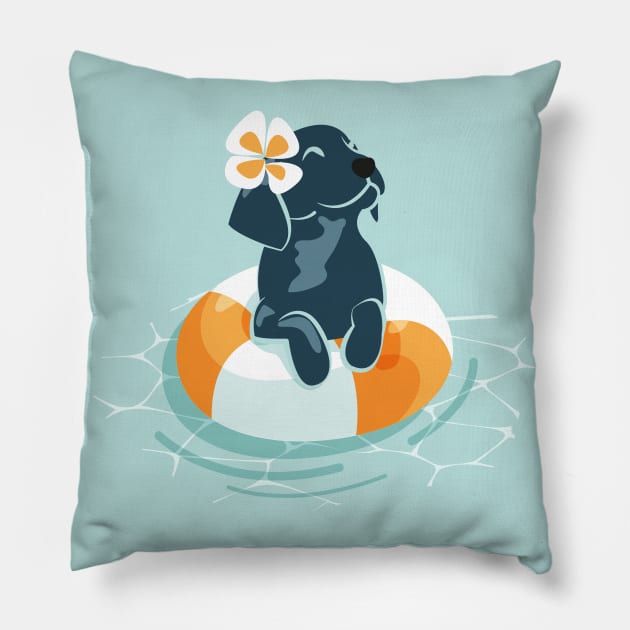 Summer pool pawty // aqua background Labrador Retriever dog breed in vacation playing on swimming pool Pillow by SelmaCardoso