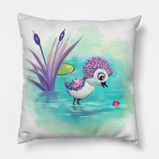 Fish and the bird Pillow by Artofokan