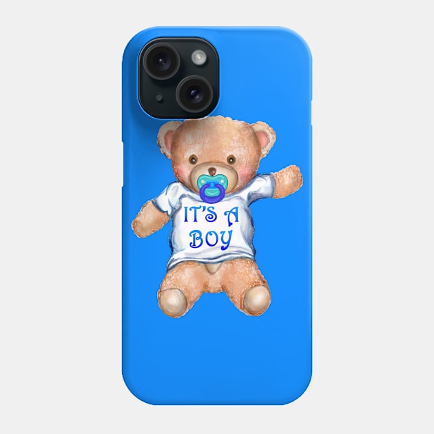 It's A Boy Teddy Bear with Pacifier Phone Case by Art by Deborah Camp