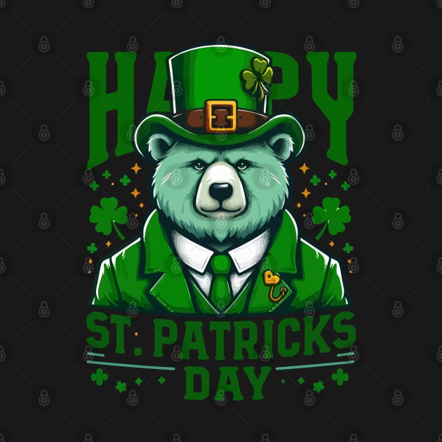 Happy st patricks day funny green bear by TomFrontierArt