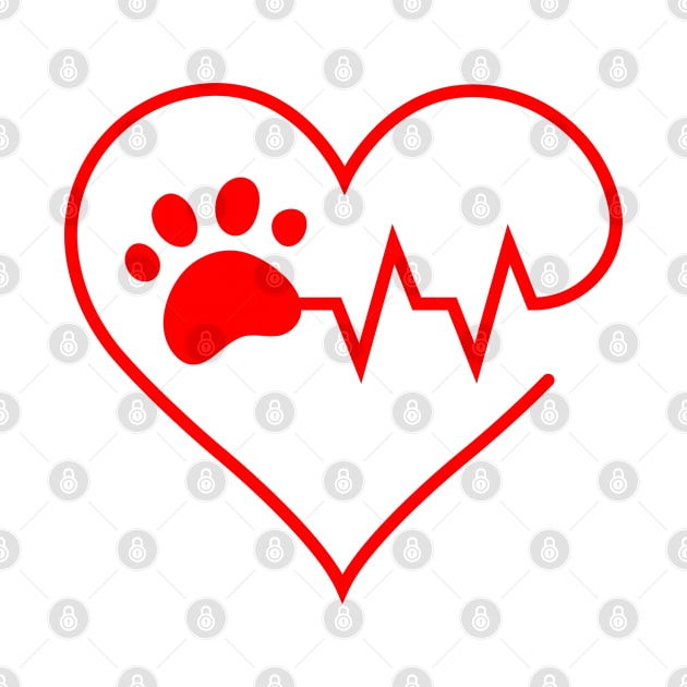 Red Dog Paw Heartbeat Line Dog Lover Heartbeat by olivetees