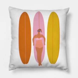 Girl and three surfboard Pillow