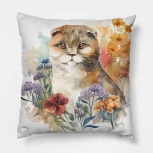 Scottish Fold Floral Pillow