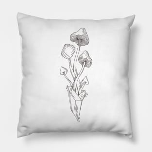 Mushroom Amethyst Crystal Line Art Pillow