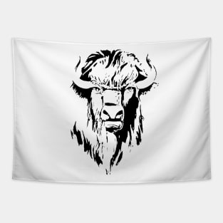 Illustration of a buffalo head in black and white Tapestry