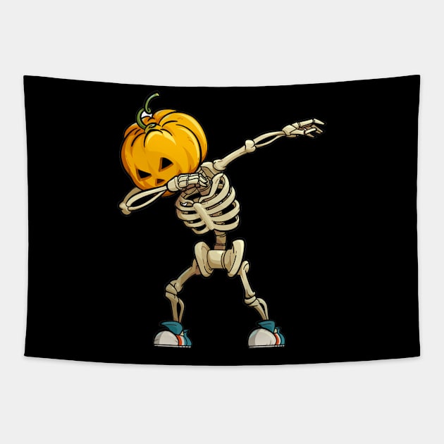 Funny Dabbing Skeleton Pumpkin Halloween Dab Tapestry by MichelAdam