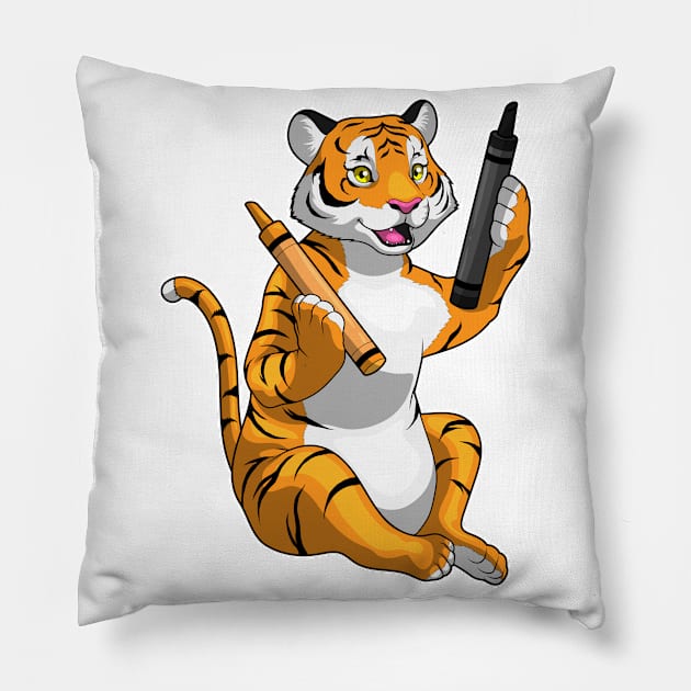 Tiger Pupil Crayon School Pillow by Markus Schnabel