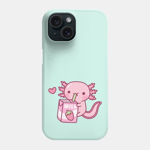 Cute Axolotl Drinking Strawberry Milk Doodle Phone Case by rustydoodle