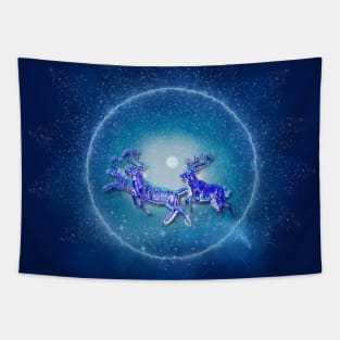 Christmas Collection Magic Reindeer flying in the Icy Glacial Winter Sky Tapestry