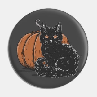 Black Kitten and Pumpkin Pin