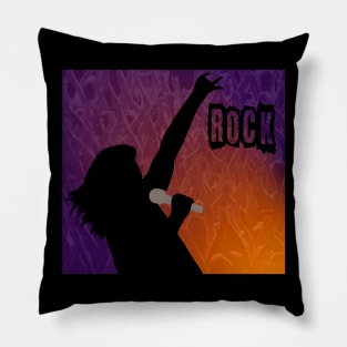 Silhouette of a Rock Singer with Purple and Orange Background Pillow