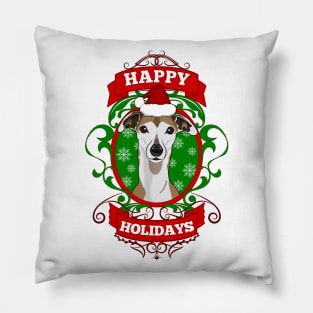 Christmas Happy Holidays Puppy Santa Hat Pillow