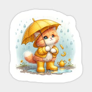 Cute cat in rain boots with umbrella Magnet