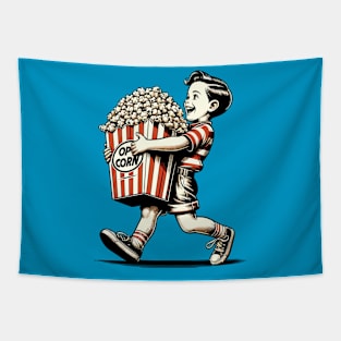 A retro kid carrying popcorn Tapestry