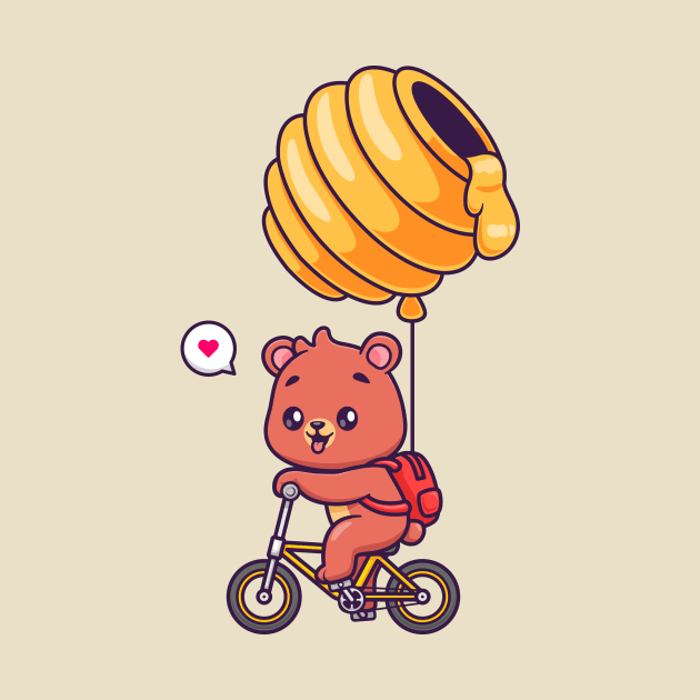 Cute Bear Riding Bicycle With Honeycomb Balloon Cartoon by Catalyst Labs