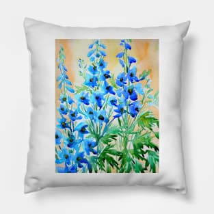 Delphinium Flowers Watercolor Painting Pillow