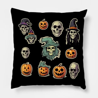 Skull and Pumpkin Jack O' Lanterns Halloween Heads Pillow