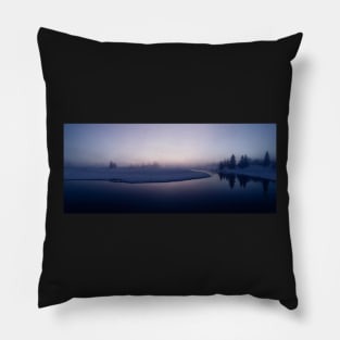 Winter - Moody Foogy River Panorama Pillow