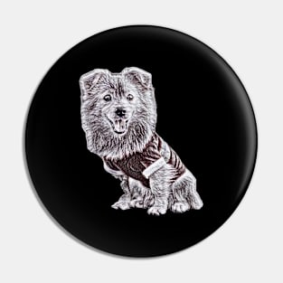 Pomeranian Portrait - Pomeranian Gift Black and White Sketch Pin