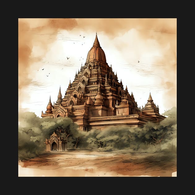 Historical illustration of Bagan, Myanmar by KOTYA