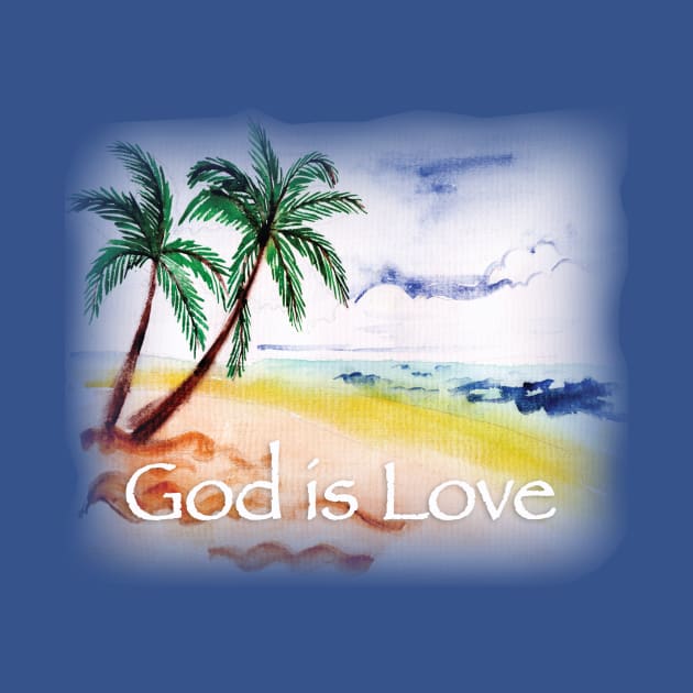 GOD IS LOVE PEACEFUL WATERCOLOR BEACH SCENE by The Lucid Frog