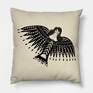 Folk Art Angel with Wings in Black Pillow