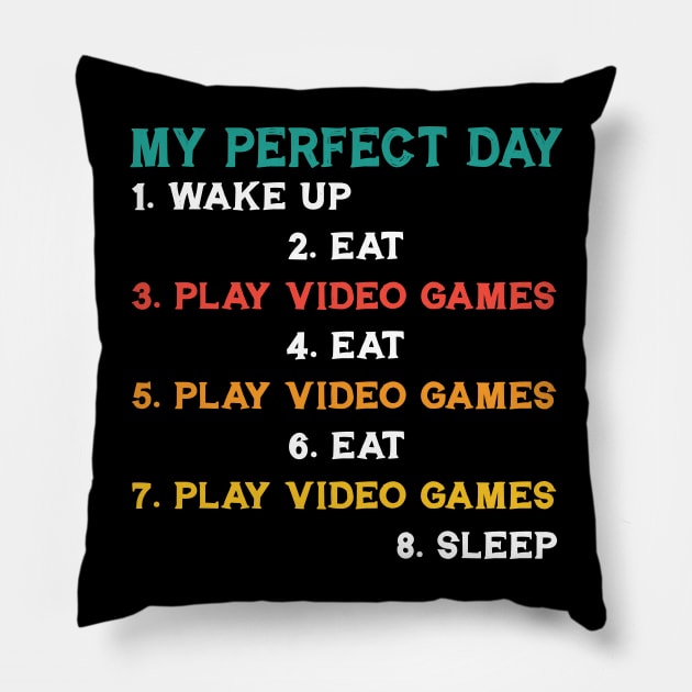 My Perfect Day Gamer Vintage Pillow by Synithia Vanetta Williams