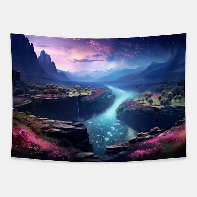 Landscape Magical Dimension Fantastic Planet Surrealist Tapestry by Cubebox