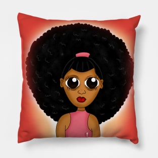 Cute brown skin girl with afro digital art drawing Pillow