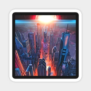 Futuristic Cyberpunk City Sunset Landscape Magnet