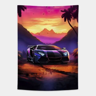 Synthwave aesthetic sport car with palms [synthwave/vaporwave/cyberpunk] Tapestry