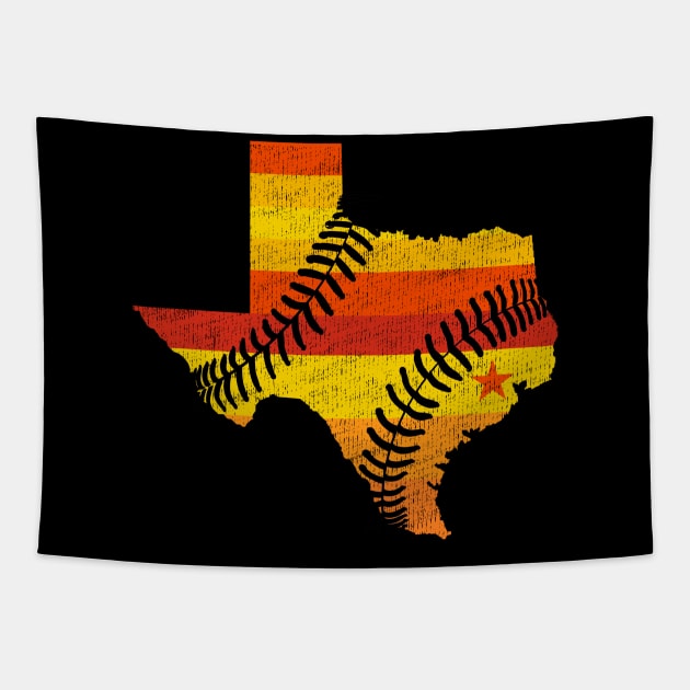 Vintage Houston Baseball Map Rainbow Orange Baseball Tapestry by cytoplastmaximume