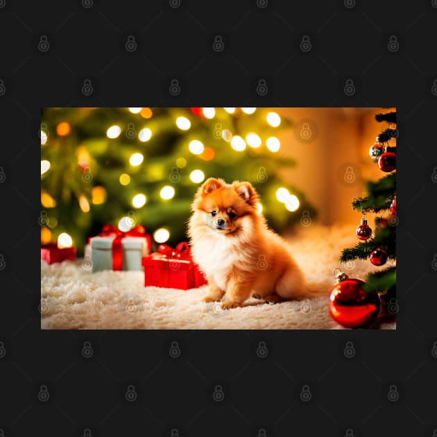 Pomeranian Puppy Dog with Christmas Gifts by nicecorgi