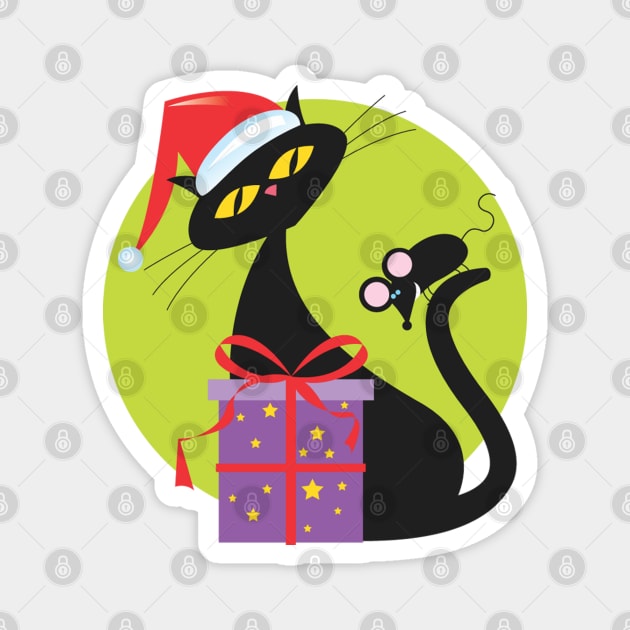 1950s Christmas Cat and Mouse Magnet by HolidayBug