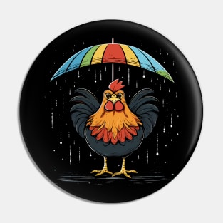 Chicken Rainy Day With Umbrella Pin