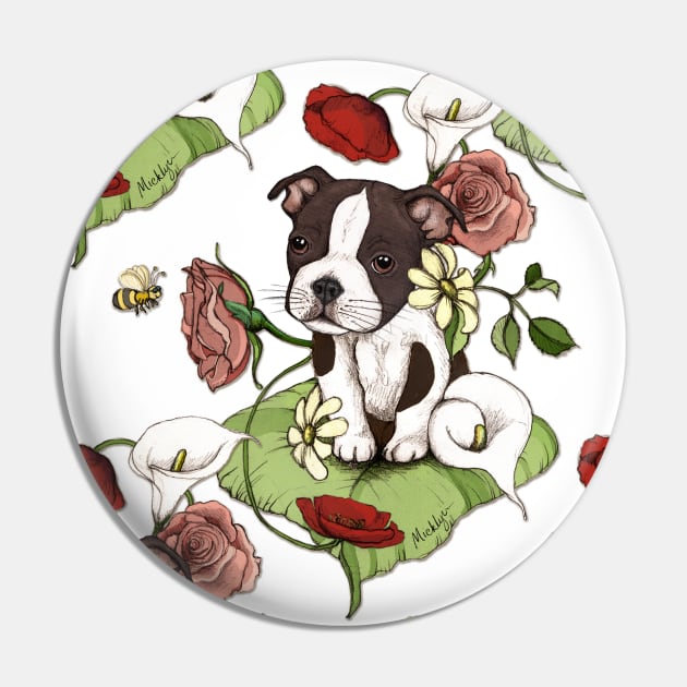 Boston Terrier Puppy Bouquet Pin by micklyn