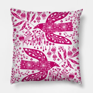 Doves and Flowers Magenta Hot Pink Pillow