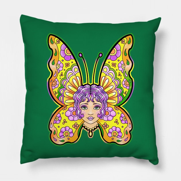 Butterfly girl traditional tattoo style Pillow by weilertsen