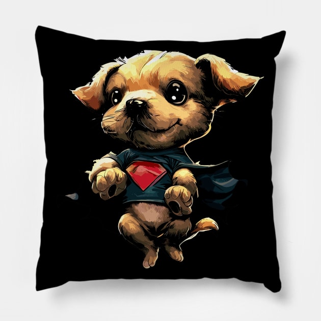 Superhero retro puppy dog Pillow by TomFrontierArt