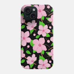 Cherry blossoms pattern - black Phone Case