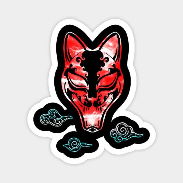 Japan Asian Oni Mask Cat Japanese Magnet by Foxxy Merch