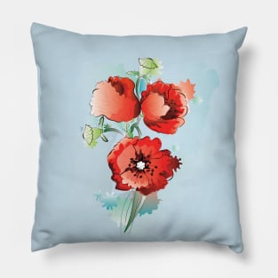 Red Poppy Flowers Pillow