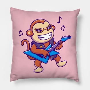 Cute Monkey Playing Guitar Cartoon Pillow