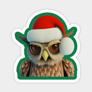 Funny Christmas Owl Wearing Santa Hat Magnet