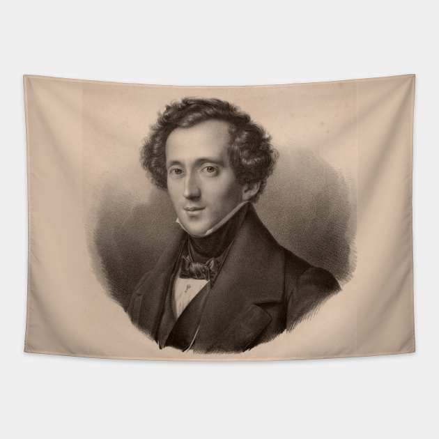 Felix Mendelssohn | Portrait of Felix Mendelssohn and manuscript with original signature Tapestry by Musical design