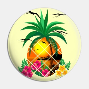 Pineapple Tropical Sunset, PalmTree and Flowers Pin