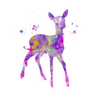 Purple Fawn Watercolor Painting T-Shirt